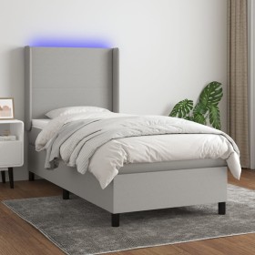 Box spring bed mattress and LED lights light gray fabric 90x190 cm by vidaXL, Beds and slatted bases - Ref: Foro24-3138117, P...