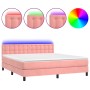 Box spring bed with mattress and LED pink velvet 180x200 cm by vidaXL, Beds and slatted bases - Ref: Foro24-3134662, Price: 5...