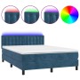 Box spring bed with mattress and LED dark blue velvet 140x200 cm by vidaXL, Beds and slatted bases - Ref: Foro24-3134649, Pri...