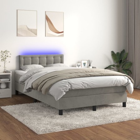 Boxspringbett mit Matratze und hellgrauem LED-Samt 120x200 cm von vidaXL, Betten und Lattenroste - Ref: Foro24-3134633, Preis...