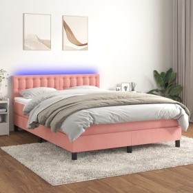 Cama box spring colchón y LED terciopelo rosa 140x200 cm de vidaXL, Camas y somieres - Ref: Foro24-3134650, Precio: 430,46 €,...