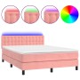 Box spring bed with mattress and LED pink velvet 140x200 cm by vidaXL, Beds and slatted bases - Ref: Foro24-3134650, Price: 4...