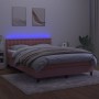 Box spring bed with mattress and LED pink velvet 140x200 cm by vidaXL, Beds and slatted bases - Ref: Foro24-3134650, Price: 4...