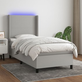 Box spring bed mattress and LED lights light gray fabric 90x200 cm by vidaXL, Beds and slatted bases - Ref: Foro24-3138125, P...