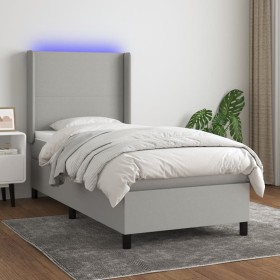 Box spring bed mattress and LED lights light gray fabric 100x200 cm by vidaXL, Beds and slatted bases - Ref: Foro24-3138133, ...