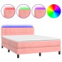 Box spring bed with mattress and LED pink velvet 140x190 cm by vidaXL, Beds and slatted bases - Ref: Foro24-3134404, Price: 4...