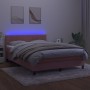 Box spring bed with mattress and LED pink velvet 140x190 cm by vidaXL, Beds and slatted bases - Ref: Foro24-3134404, Price: 4...