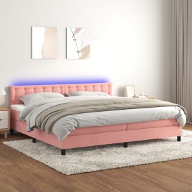 Box spring bed with mattress and LED pink velvet 200x200 cm by vidaXL, Beds and slatted bases - Ref: Foro24-3134668, Price: 5...