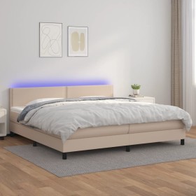 Box spring bed LED mattress cappuccino synthetic leather 200x200cm by vidaXL, Beds and slatted bases - Ref: Foro24-3134188, P...