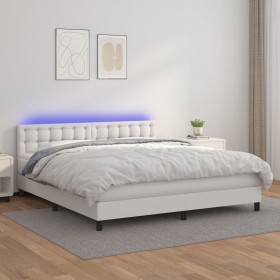 Box spring bed with mattress and LED white synthetic leather 180x200 cm by vidaXL, Beds and slatted bases - Ref: Foro24-31342...