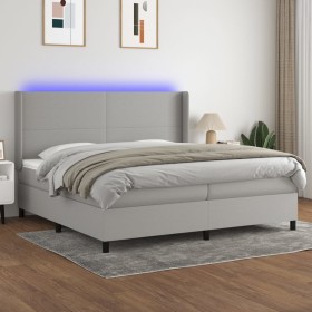 Cama box spring con colchón tela y LED gris claro 200x200 cm de vidaXL, Camas y somieres - Ref: Foro24-3138181, Precio: 675,7...