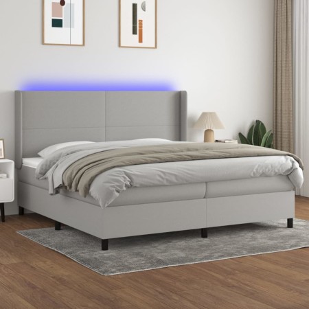 Cama box spring con colchón tela y LED gris claro 200x200 cm de vidaXL, Camas y somieres - Ref: Foro24-3138181, Precio: 696,9...