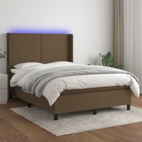 Box spring bed mattress LED lights dark brown fabric 140x190 cm by vidaXL, Beds and slatted bases - Ref: Foro24-3138152, Pric...