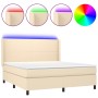 Boxspringbett-Matratze und LED-Leuchten, cremefarbener Stoff, 160 x 200 cm von vidaXL, Betten und Lattenroste - Ref: Foro24-3...