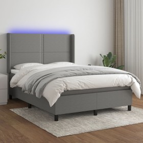 Box spring bed mattress and LED lights dark gray fabric 140x200 cm by vidaXL, Beds and slatted bases - Ref: Foro24-3138238, P...