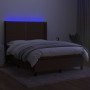 Box spring bed mattress LED lights dark brown fabric 140x190 cm by vidaXL, Beds and slatted bases - Ref: Foro24-3138232, Pric...