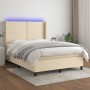 Box spring bed mattress and LED lights cream fabric 140x200 cm by vidaXL, Beds and slatted bases - Ref: Foro24-3138242, Price...