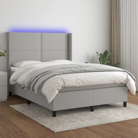 Box spring bed mattress and LED lights light gray fabric 140x200 cm by vidaXL, Beds and slatted bases - Ref: Foro24-3138237, ...