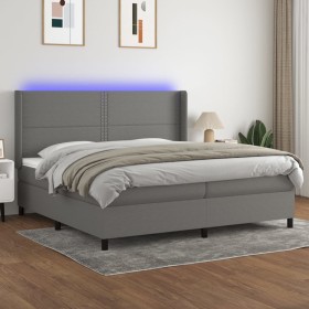 Box spring bed mattress and LED lights light gray fabric 200x200 cm by vidaXL, Beds and slatted bases - Ref: Foro24-3138262, ...