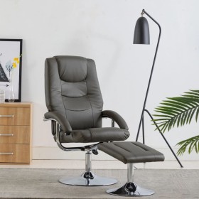 Sillón reclinable con reposapiés cuero sintético gris de vidaXL, Sillones - Ref: Foro24-248654, Precio: 175,99 €, Descuento: %