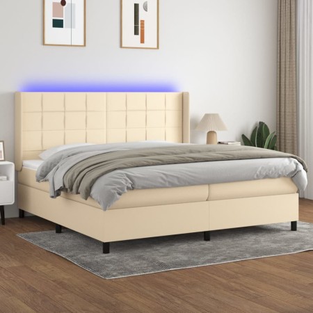 Cama box spring colchón y luces LED tela crema 200x200 cm de vidaXL, Camas y somieres - Ref: Foro24-3138346, Precio: 710,86 €...