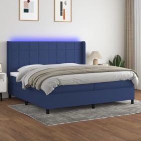 Boxspringbettmatratze und LED-Leuchten aus blauem Stoff 200x200 cm von vidaXL, Betten und Lattenroste - Ref: Foro24-3138347, ...