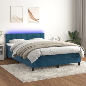 Cama box spring colchón y LED terciopelo azul oscuro 140x200 cm de vidaXL, Camas y somieres - Ref: Foro24-3134409, Precio: 42...