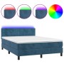 Cama box spring colchón y LED terciopelo azul oscuro 140x200 cm de vidaXL, Camas y somieres - Ref: Foro24-3134409, Precio: 44...