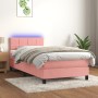 Cama box spring colchón y LED terciopelo rosa 100x200 cm de vidaXL, Camas y somieres - Ref: Foro24-3134392, Precio: 316,89 €,...