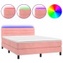 Box spring bed with mattress and LED pink velvet 140x190 cm by vidaXL, Beds and slatted bases - Ref: Foro24-3134464, Price: 4...