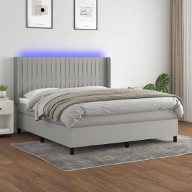 Box spring bed mattress and LED lights light gray fabric 180x200 cm by vidaXL, Beds and slatted bases - Ref: Foro24-3138493, ...