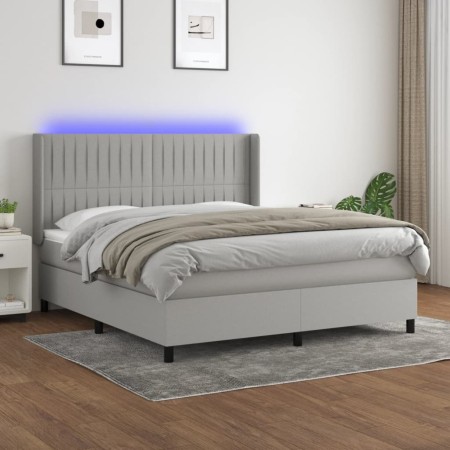 Cama box spring colchón y luces LED tela gris claro 180x200 cm de vidaXL, Camas y somieres - Ref: Foro24-3138493, Precio: 631...