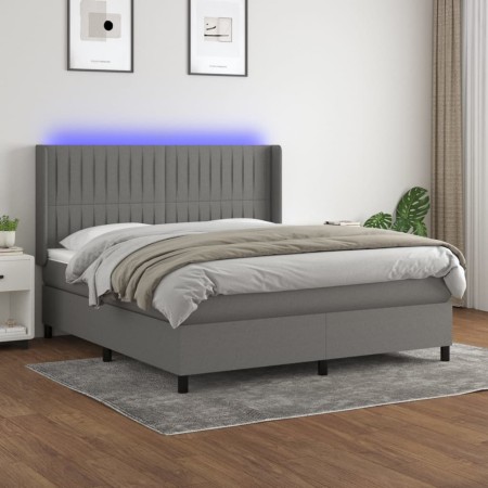 Box spring bed mattress and LED lights dark gray fabric 180x200 cm by vidaXL, Beds and slatted bases - Ref: Foro24-3138494, P...