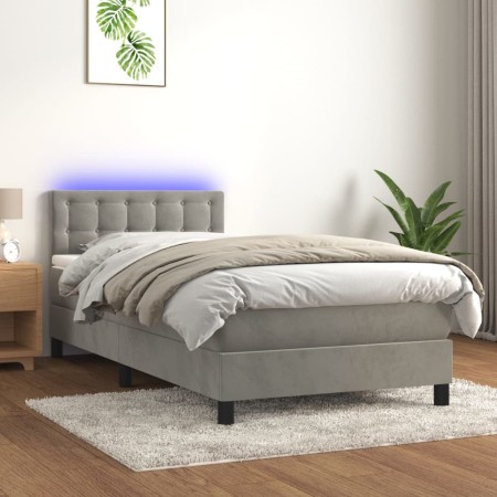 Cama box spring colchón y LED terciopelo gris claro 90x200 cm de vidaXL, Camas y somieres - Ref: Foro24-3134621, Precio: 311,...