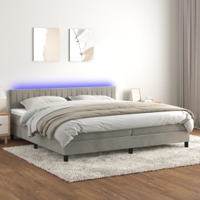 Box spring bed with mattress and LED light gray velvet 200x200 cm by vidaXL, Beds and slatted bases - Ref: Foro24-3134543, Pr...