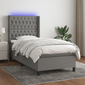 Cama box spring colchón y luces LED tela gris oscuro 100x200 cm de vidaXL, Camas y somieres - Ref: Foro24-3138534, Precio: 38...