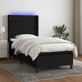 Box spring bed mattress and LED lights black fabric 90x200 cm by vidaXL, Beds and slatted bases - Ref: Foro24-3138527, Price:...