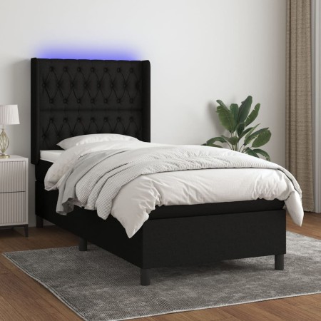 Cama box spring colchón y luces LED tela negro 90x200 cm de vidaXL, Camas y somieres - Ref: Foro24-3138527, Precio: 402,24 €,...