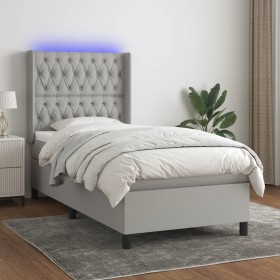 Boxspringbettmatratze und LED-Leuchten aus hellgrauem Stoff 90x190 cm von vidaXL, Betten und Lattenroste - Ref: Foro24-313851...