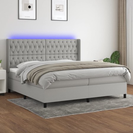 Box spring bed with fabric mattress and light gray LED 200x200 cm by vidaXL, Beds and slatted bases - Ref: Foro24-3138581, Pr...