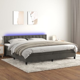 Box spring bed with mattress and LED dark gray velvet 200x200 cm by vidaXL, Beds and slatted bases - Ref: Foro24-3134664, Pri...