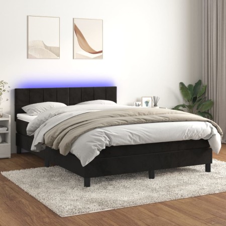 Box spring bed with mattress and LED black velvet 140x190 cm by vidaXL, Beds and slatted bases - Ref: Foro24-3134401, Price: ...