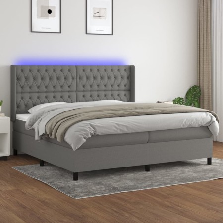 Box spring bed mattress and LED lights light gray fabric 200x200 cm by vidaXL, Beds and slatted bases - Ref: Foro24-3138582, ...