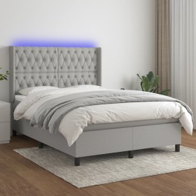 Box spring bed mattress and LED lights light gray fabric 140x190 cm by vidaXL, Beds and slatted bases - Ref: Foro24-3138549, ...