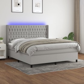 Box spring bed mattress and LED lights light gray fabric 160x200 cm by vidaXL, Beds and slatted bases - Ref: Foro24-3138565, ...