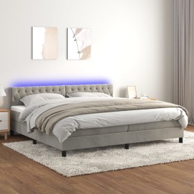 Box spring bed with mattress and LED light gray velvet 200x200 cm by vidaXL, Beds and slatted bases - Ref: Foro24-3134603, Pr...