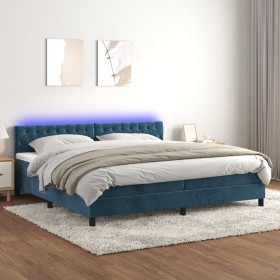 Box spring bed with mattress and LED dark blue velvet 200x200 cm by vidaXL, Beds and slatted bases - Ref: Foro24-3134607, Pri...