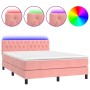 Cama box spring colchón y LED terciopelo rosa 140x200 cm de vidaXL, Camas y somieres - Ref: Foro24-3134590, Precio: 441,83 €,...