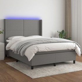 Box spring bed mattress and LED lights dark gray fabric 140x200 cm by vidaXL, Beds and slatted bases - Ref: Foro24-3138158, P...