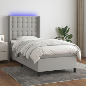 Box spring bed mattress and LED lights light gray fabric 90x200 cm by vidaXL, Beds and slatted bases - Ref: Foro24-3138605, P...